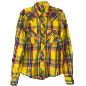 Salt Valley Western Shirt Mens Size Small Yellow Plaid Pearl Snap Cowboy Rodeo
